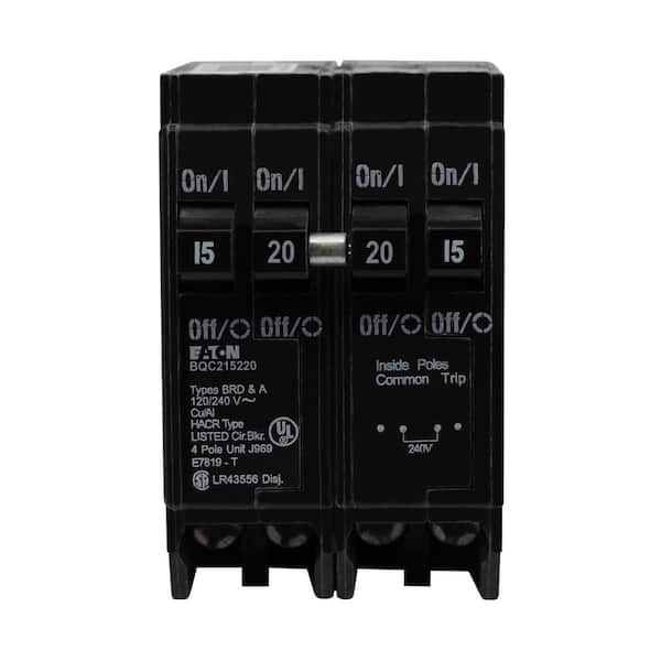 BQC215220 - BR 1-15 Amp 2 Pole and 1-20 Amp 2 Pole BQC (Common Trip) Quad Circuit Breaker